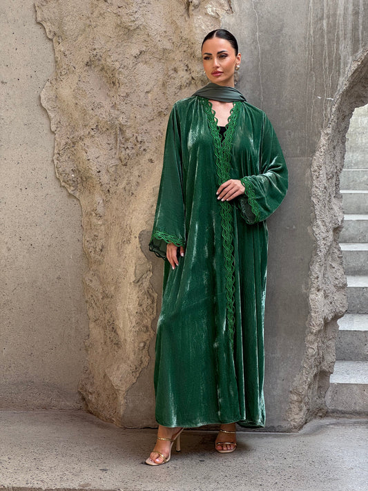 Green Modern French Velvet Abaya - ROXO