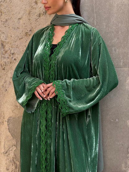 Green Modern French Velvet Abaya - ROXO