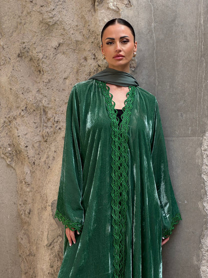 Green Modern French Velvet Abaya - ROXO