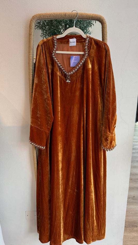 Jewel velvet kaftan in burnt orange - ROXO