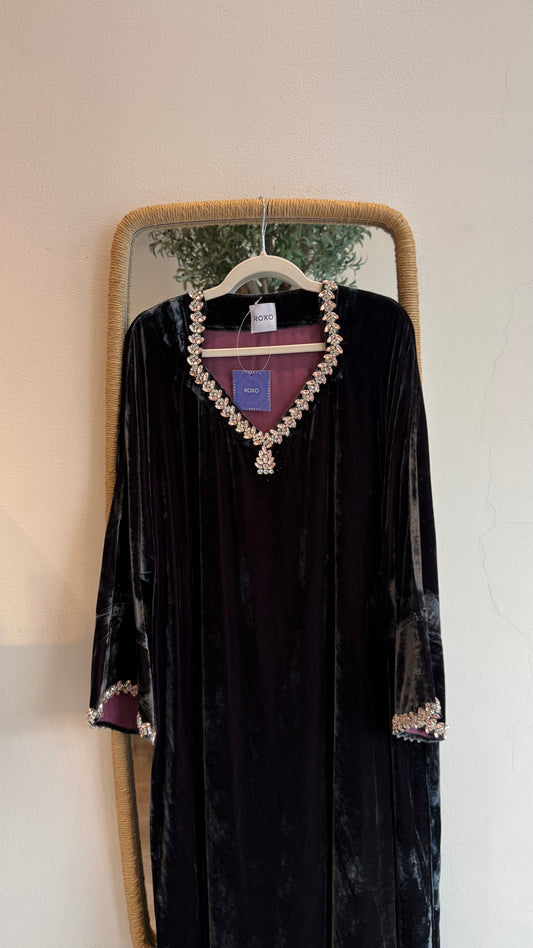 Jewel velvet kaftan in grey - ROXO