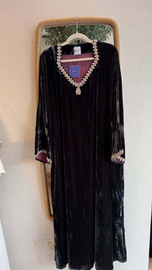 Jewel velvet kaftan in grey - ROXO