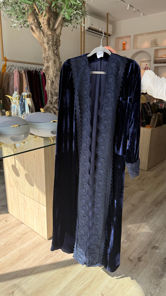 Navy Modern Dantel French Velvet Abaya - ROXO