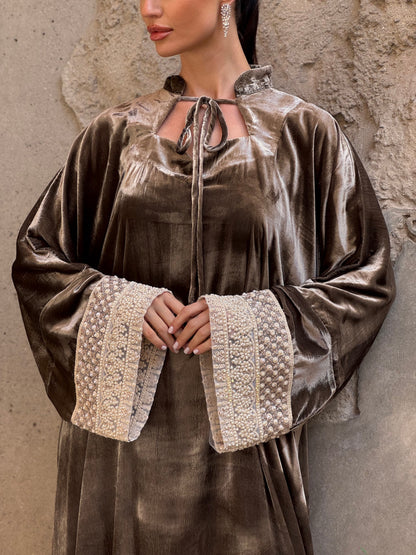 Pearls French Silk velvet kaftan 1 - ROXO