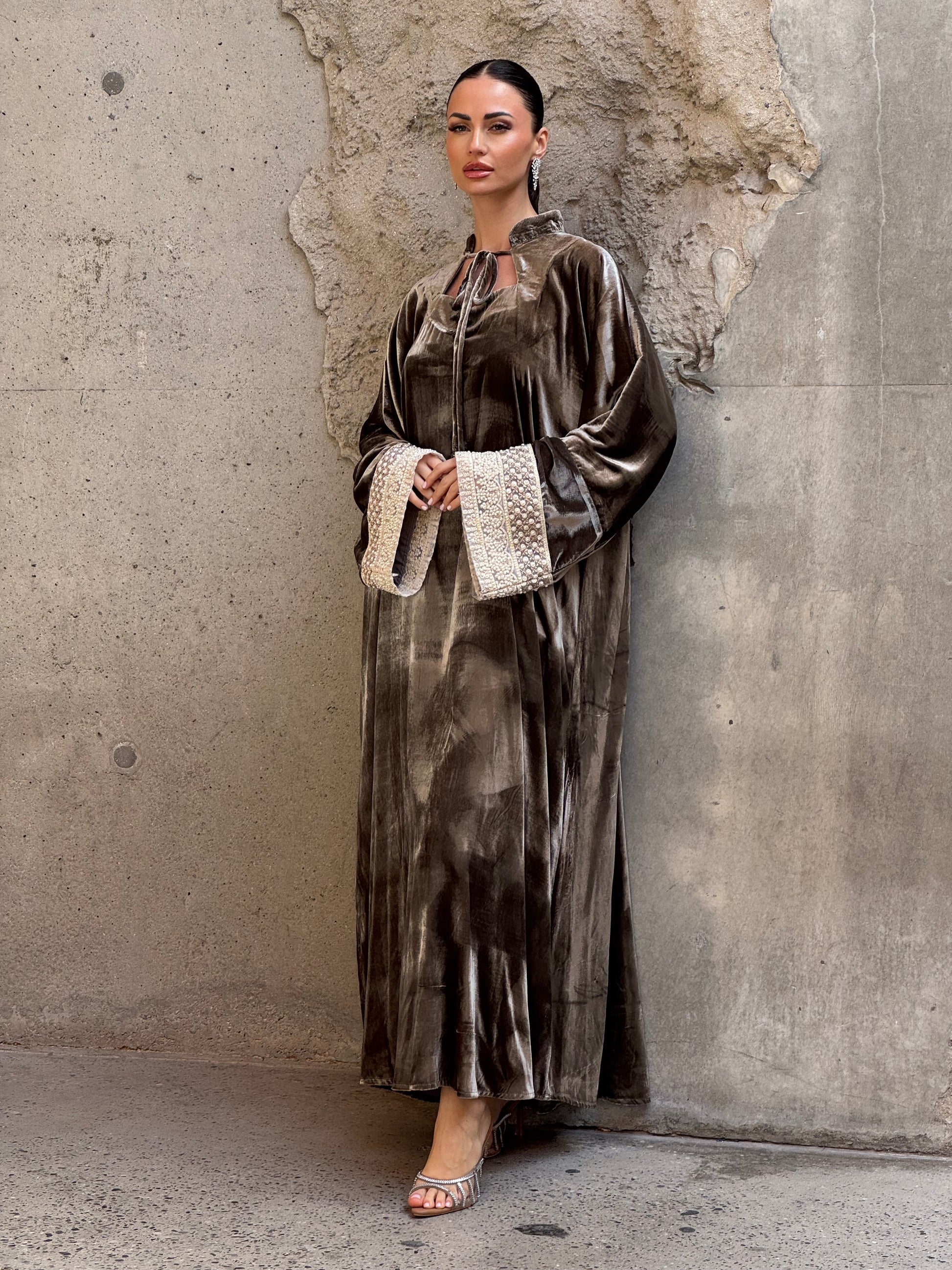 Pearls French Silk velvet kaftan 1 - ROXO