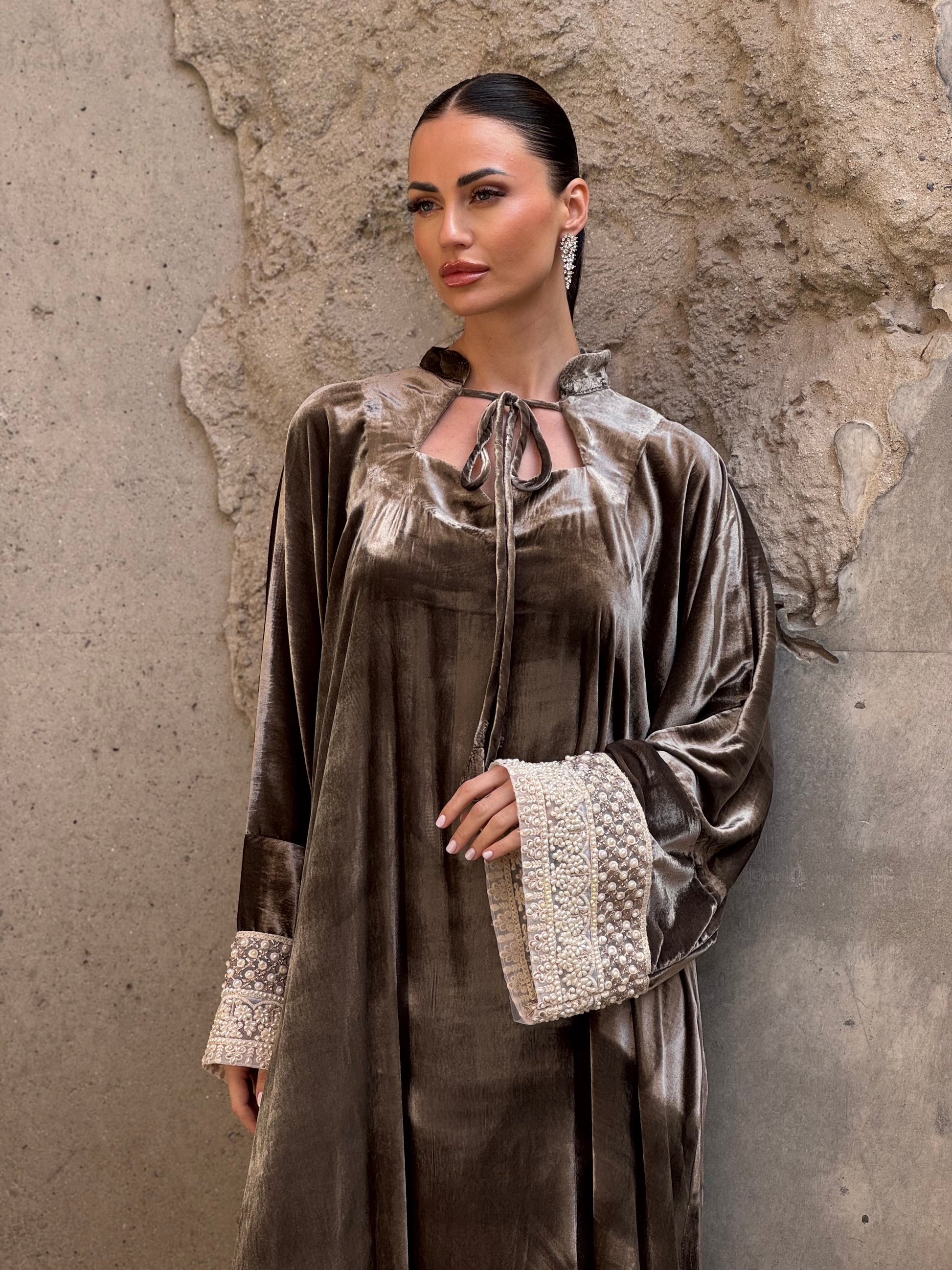 Pearls French Silk velvet kaftan 1 - ROXO