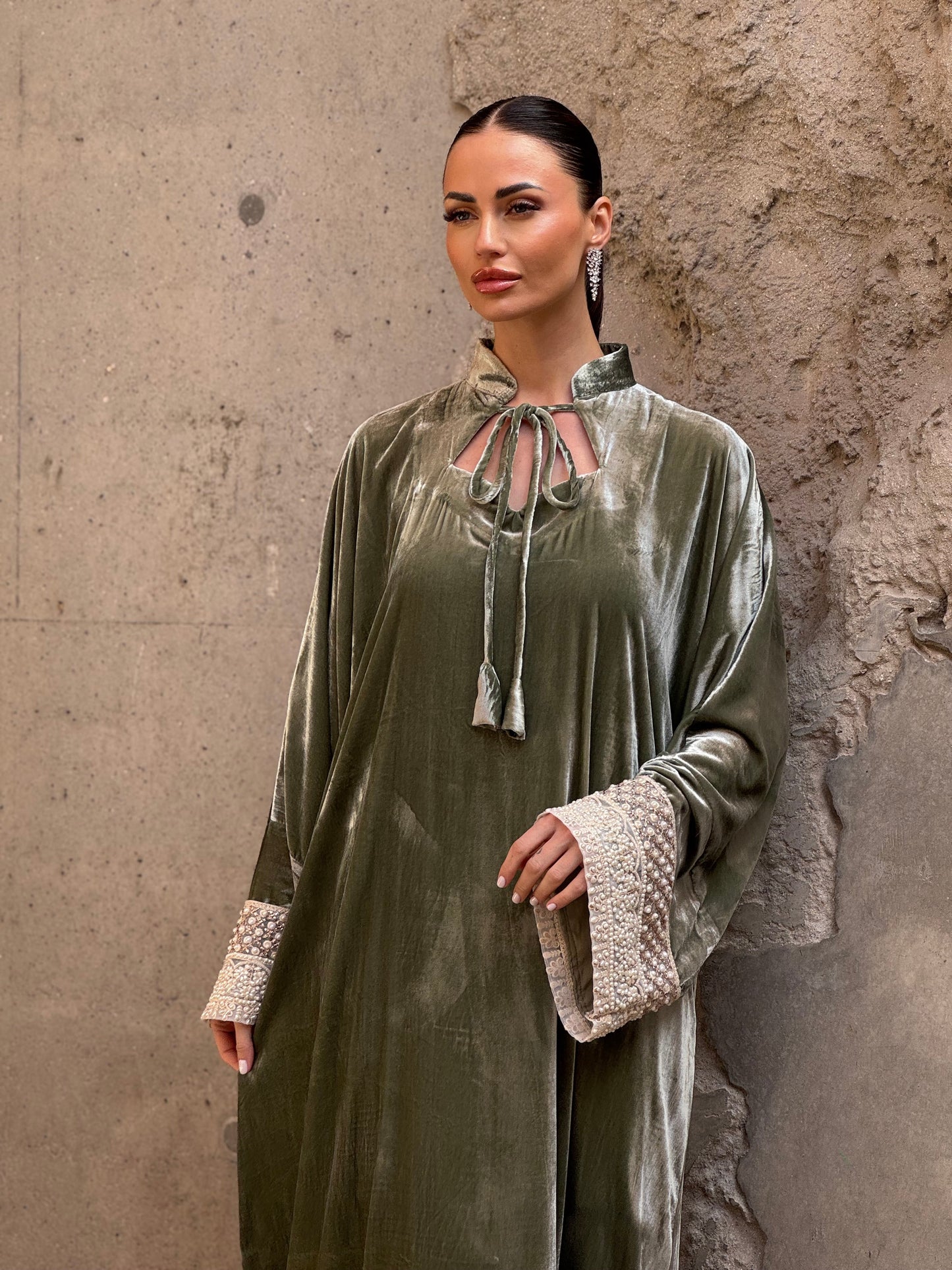 Pearls French Silk velvet kaftan 2 - ROXO