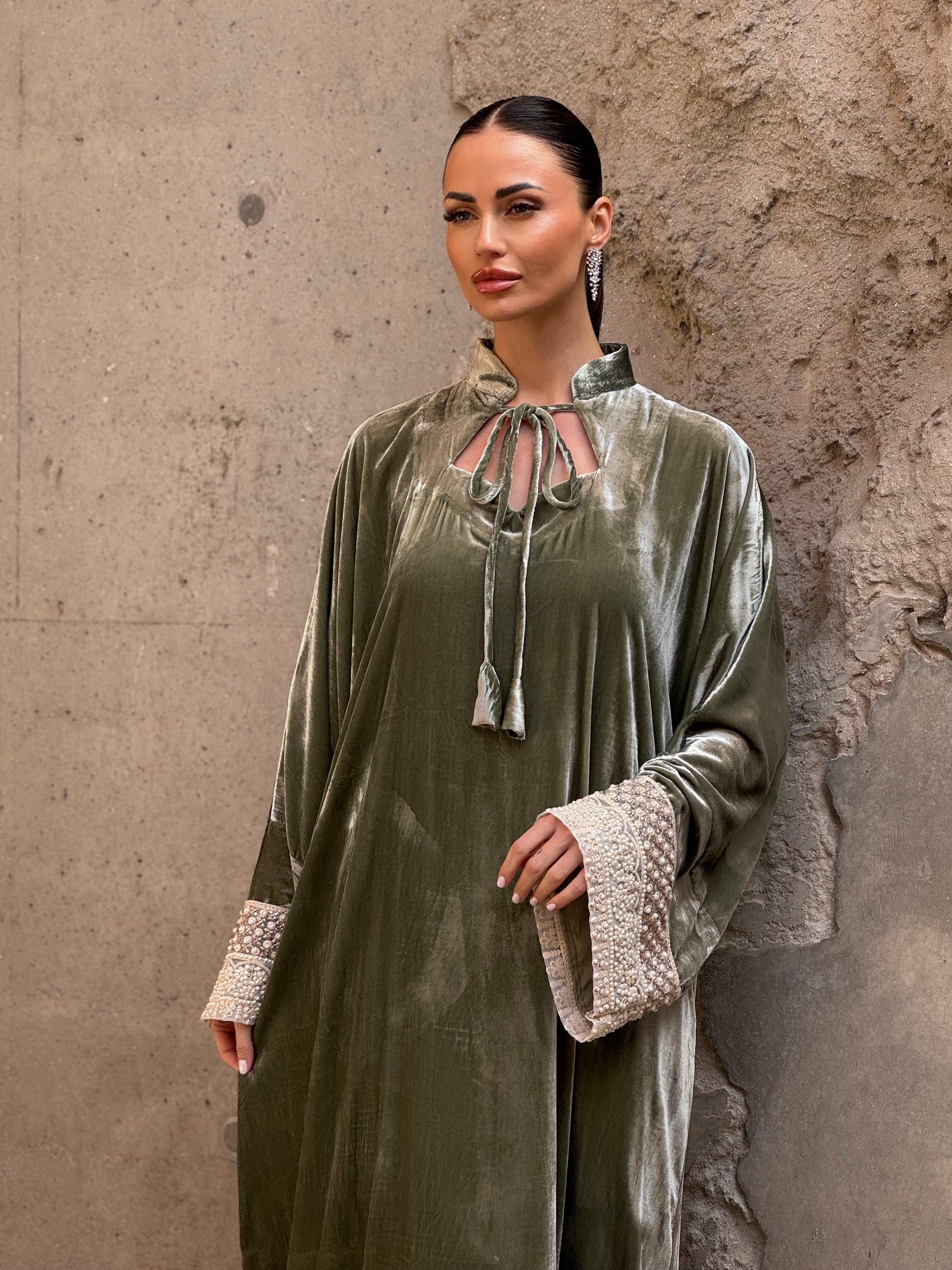 Pearls French Silk velvet kaftan 2 - ROXO