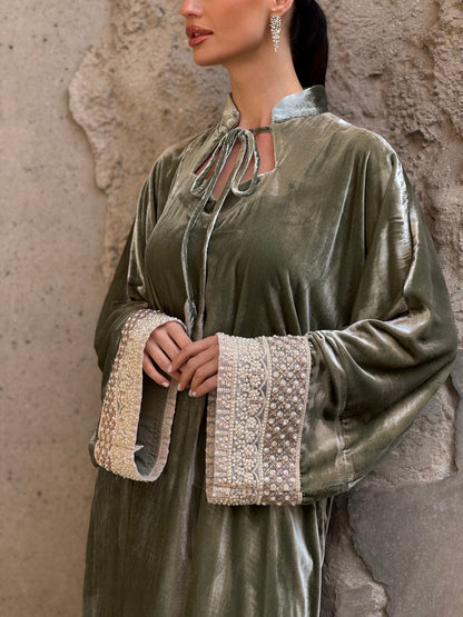 Pearls French Silk velvet kaftan 2 - ROXO