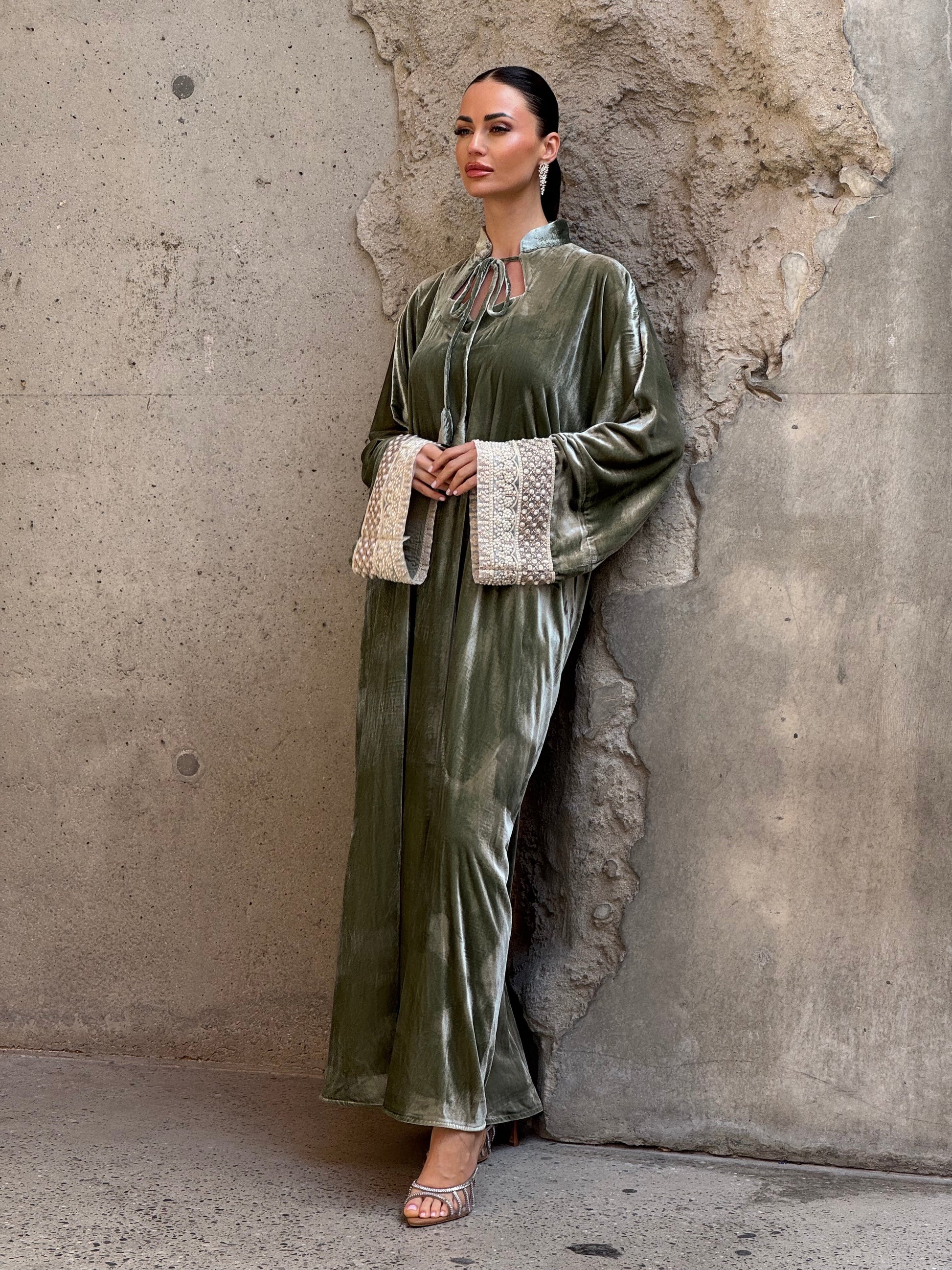 Pearls French Silk velvet kaftan 2 - ROXO