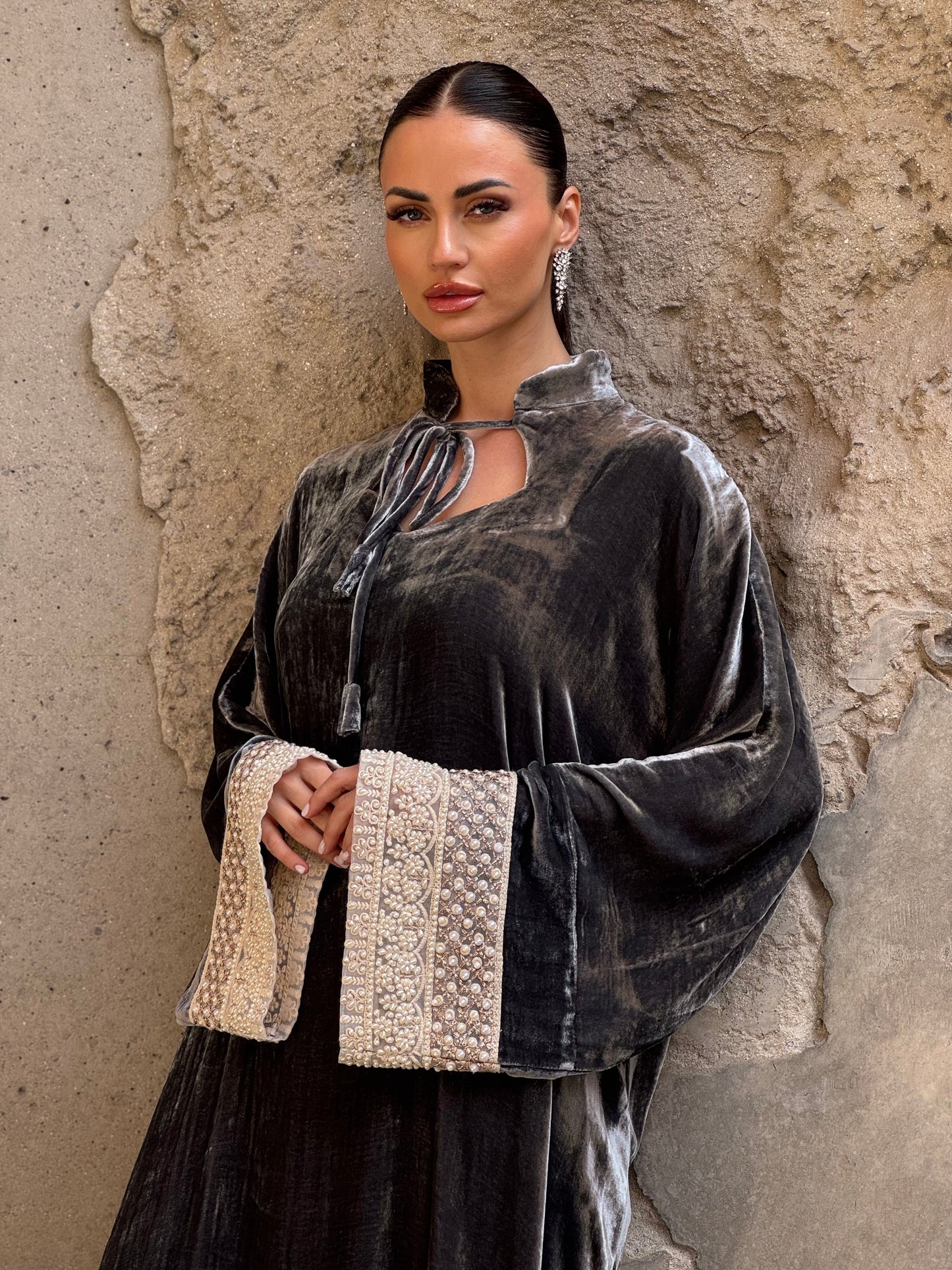 Pearls French Silk velvet kaftan 3 - ROXO