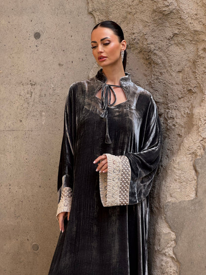 Pearls French Silk velvet kaftan 3 - ROXO