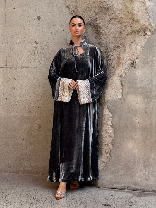 Pearls French Silk velvet kaftan 3 - ROXO