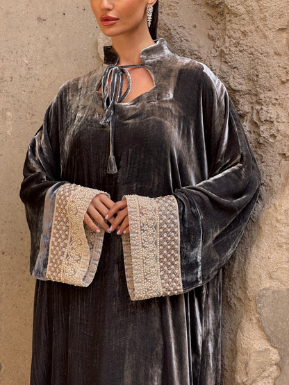 Pearls French Silk velvet kaftan 3 - ROXO