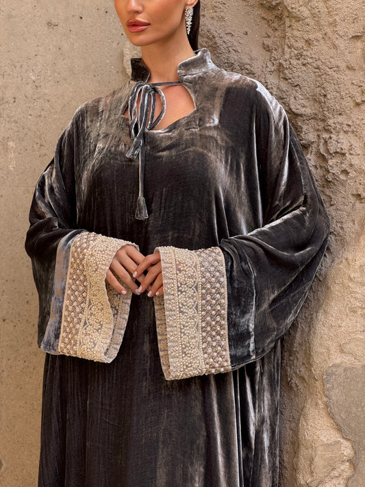 Pearls French Silk velvet kaftan 3 - ROXO
