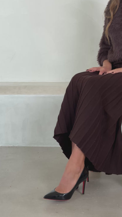 Brown Knit Pleated skirt