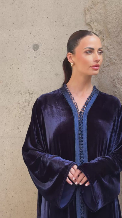 Navy Moroccan Silk Velvet Kaftan