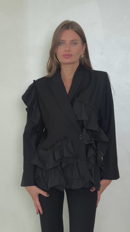 Black Ruffles Blazer