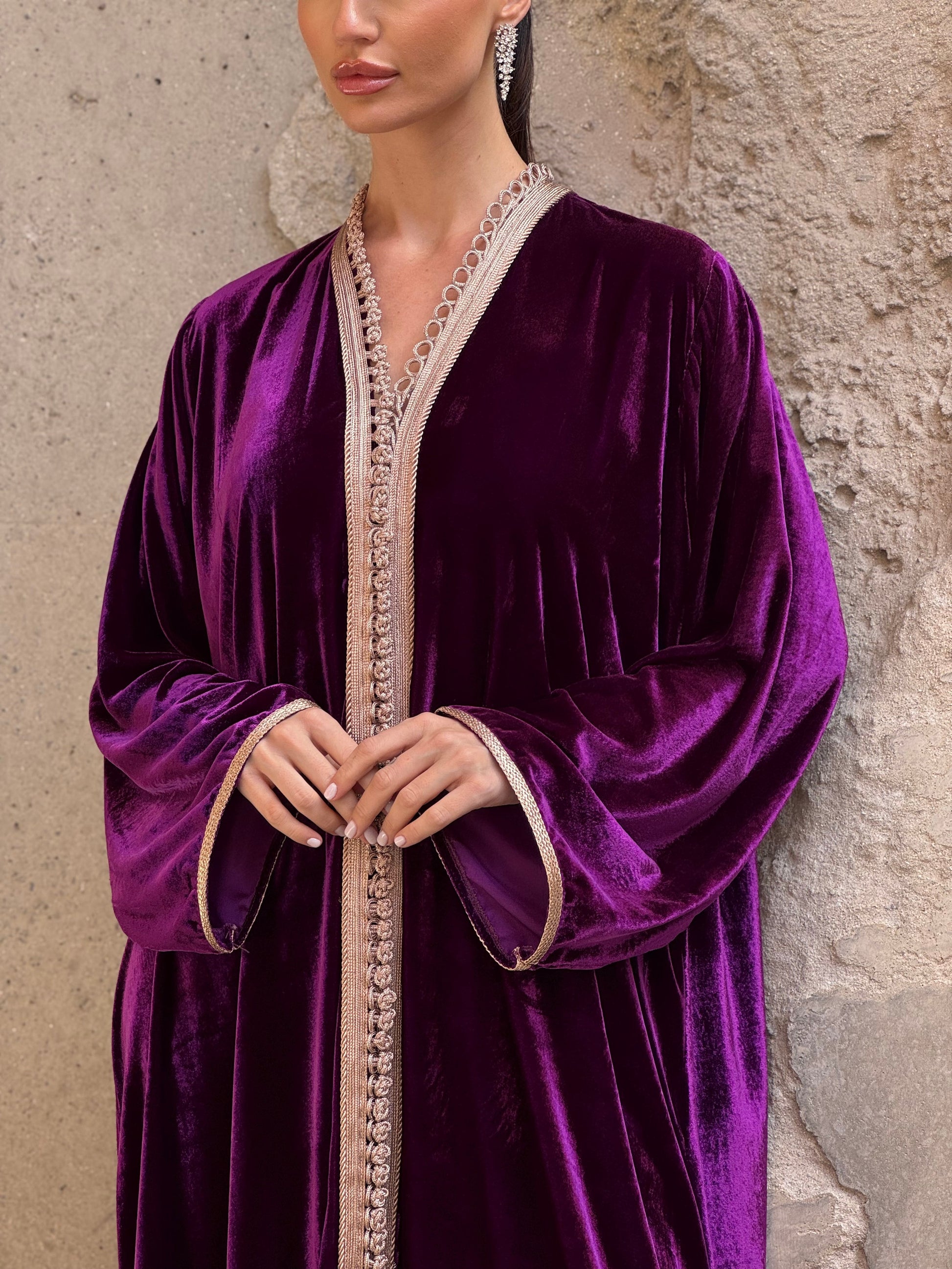 Purple 1 Silk Velvet Moroccan Kaftan - ROXO