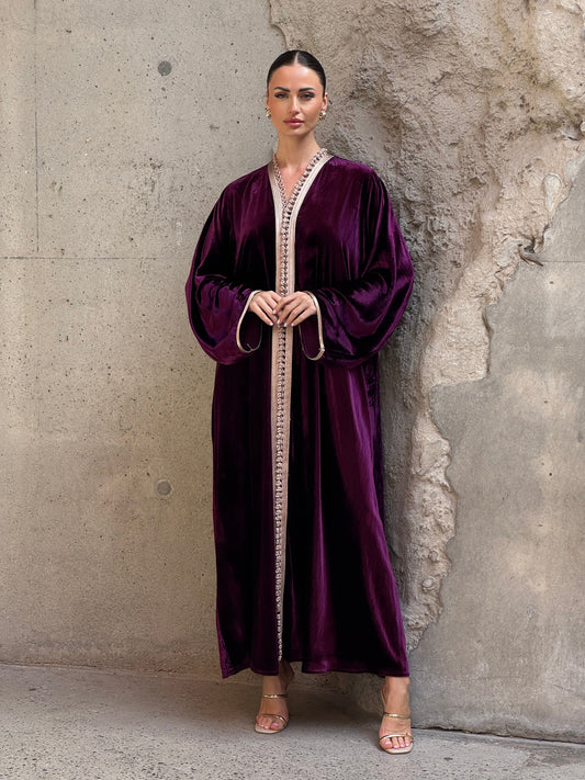Purple 2 Silk Velvet Moroccan Kaftan - ROXO