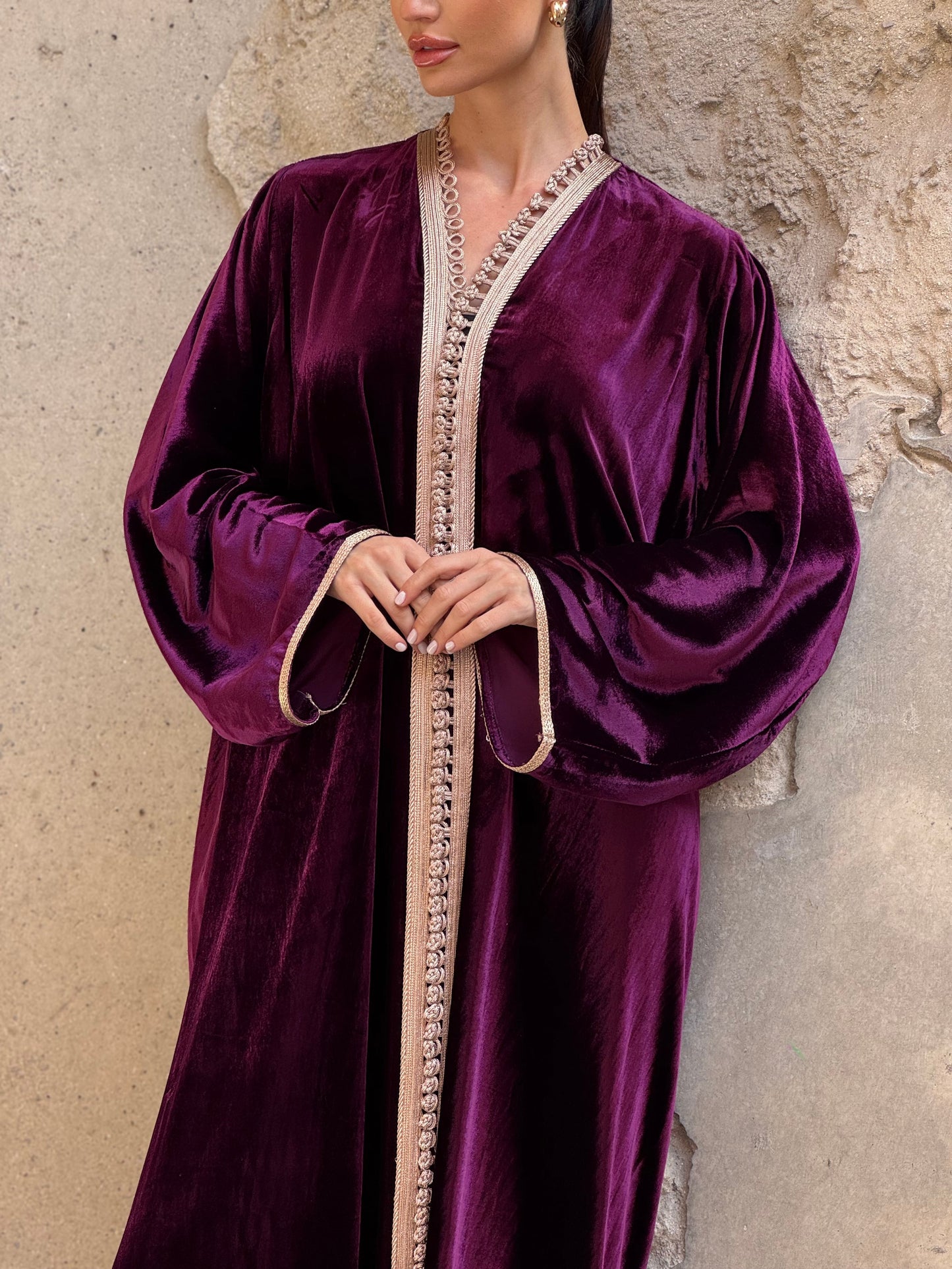 Purple 2 Silk Velvet Moroccan Kaftan - ROXO