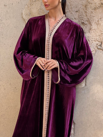 Purple 2 Silk Velvet Moroccan Kaftan - ROXO