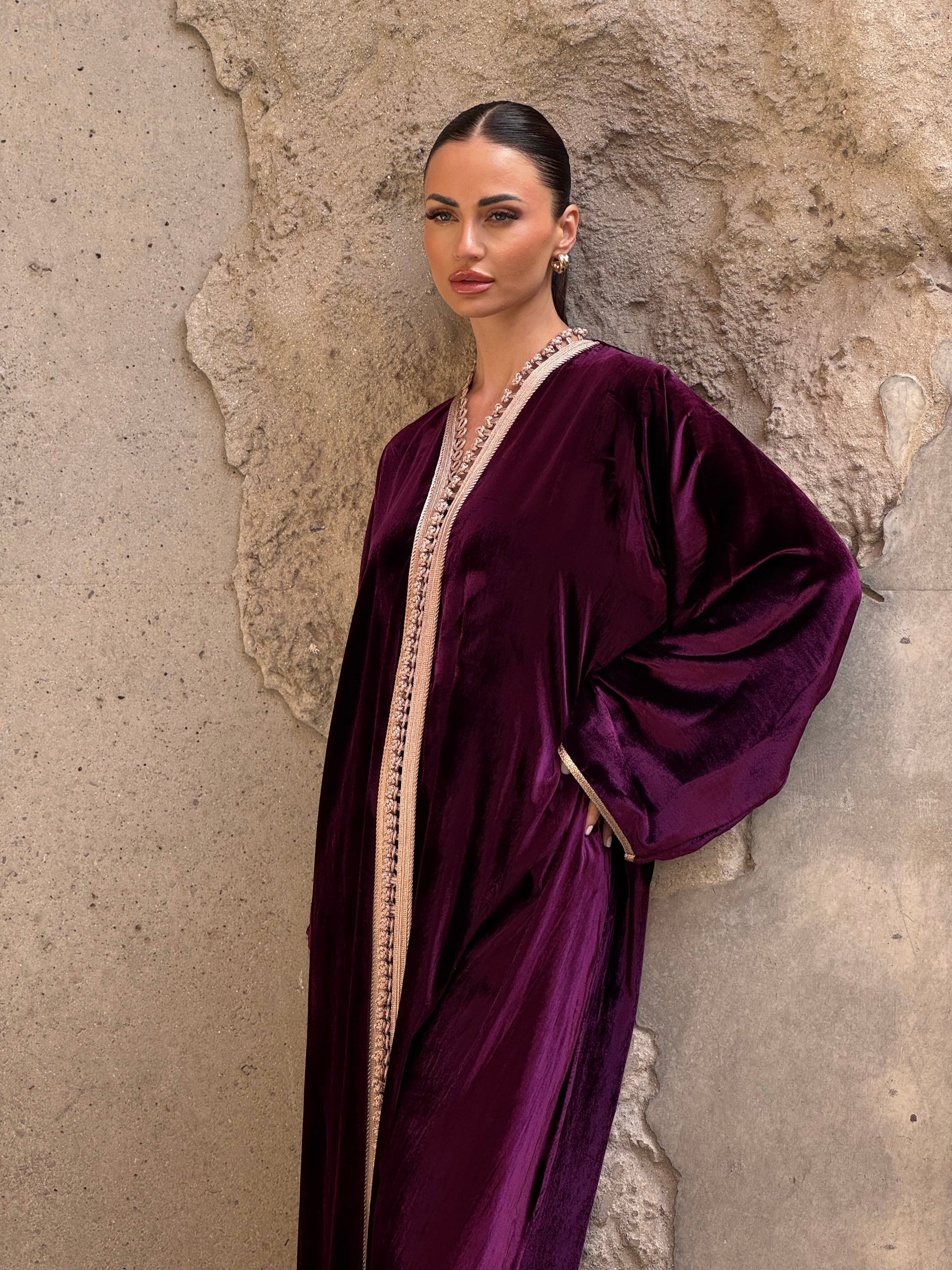 Purple 2 Silk Velvet Moroccan Kaftan - ROXO