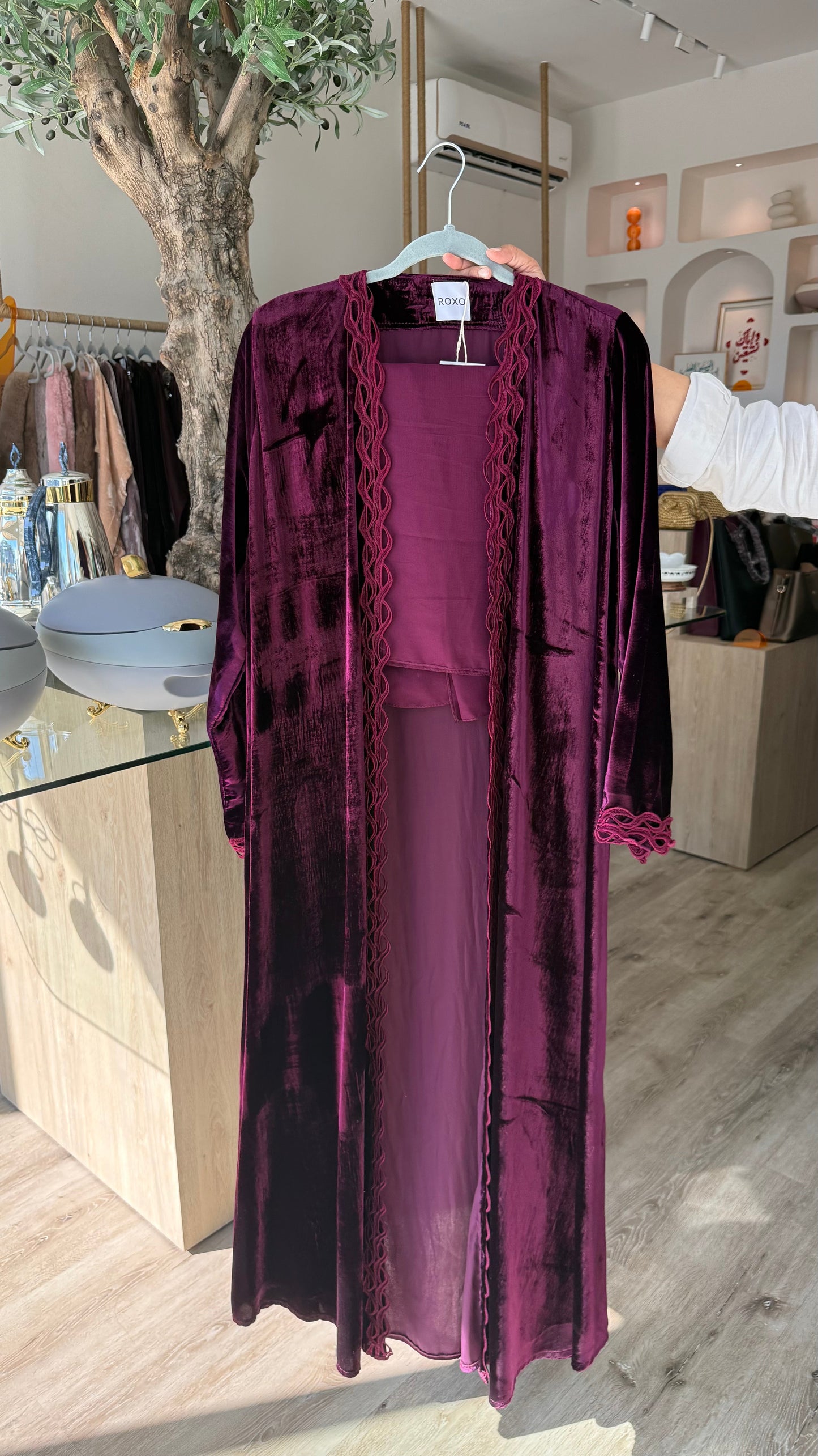 Purple Modern French Velvet Abaya - ROXO