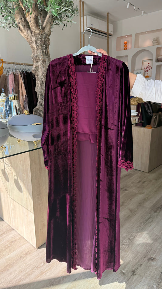 Purple Modern French Velvet Abaya - ROXO