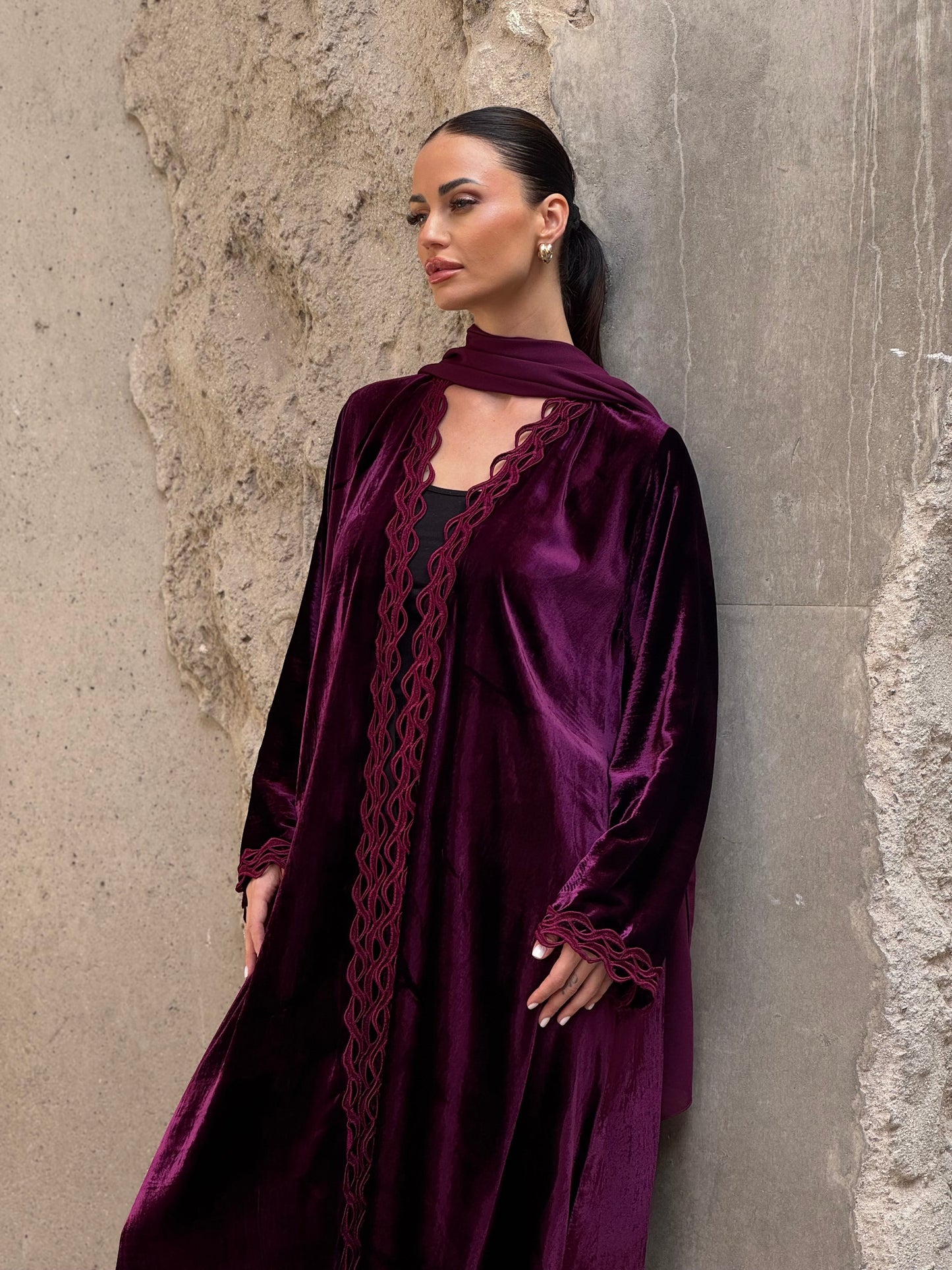 Purple Modern French Velvet Abaya - ROXO
