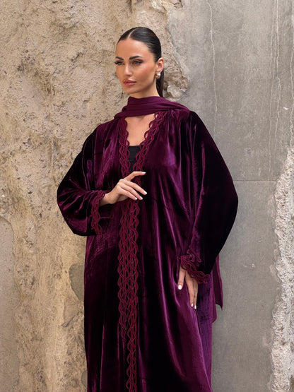 Purple Modern French Velvet Abaya - ROXO