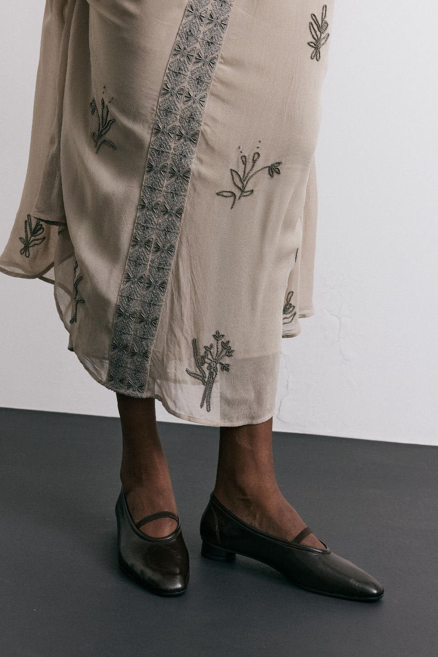 Soft leather kitten heel shoes.