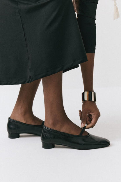 Soft leather kitten heel shoes.