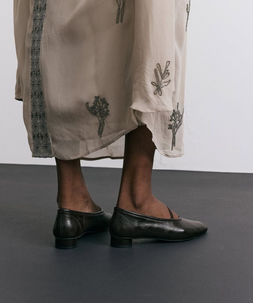 Soft leather kitten heel shoes.