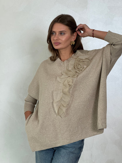 Sweater with flared sleeves and ruffles - ROXO