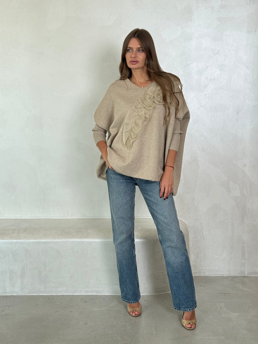 Sweater with flared sleeves and ruffles - ROXO