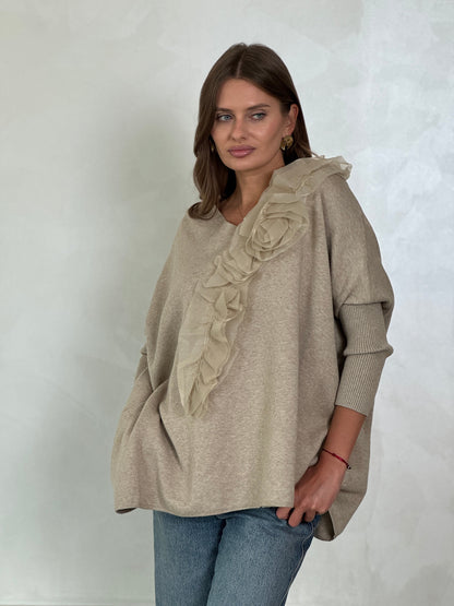 Sweater with flared sleeves and ruffles - ROXO