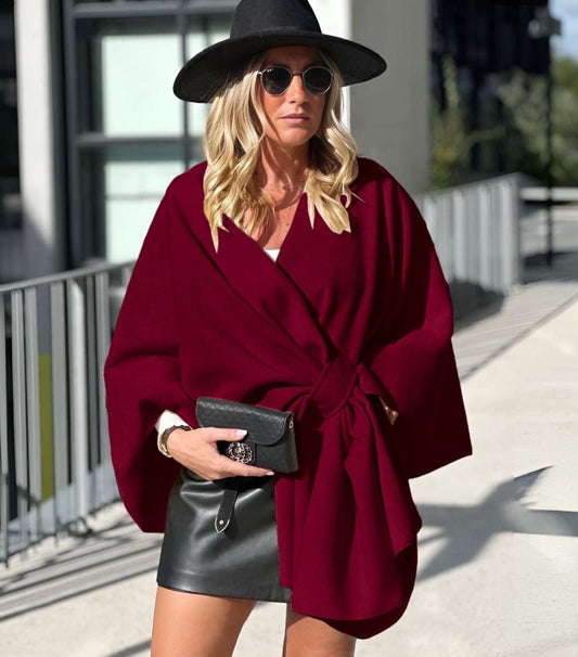 Wrap poncho cape - Burgundy - ROXO