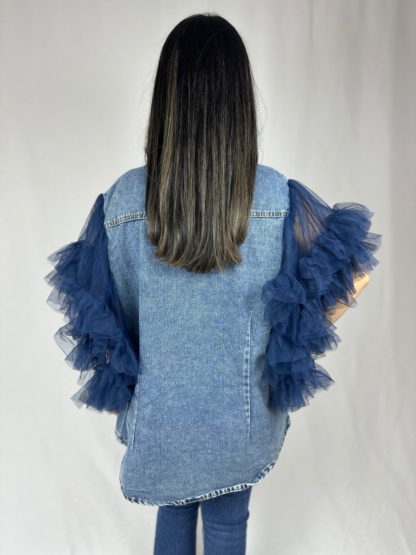 Denim trendy ruffles top - Roxo