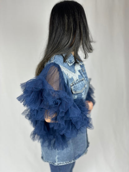 Denim trendy ruffles top - Roxo