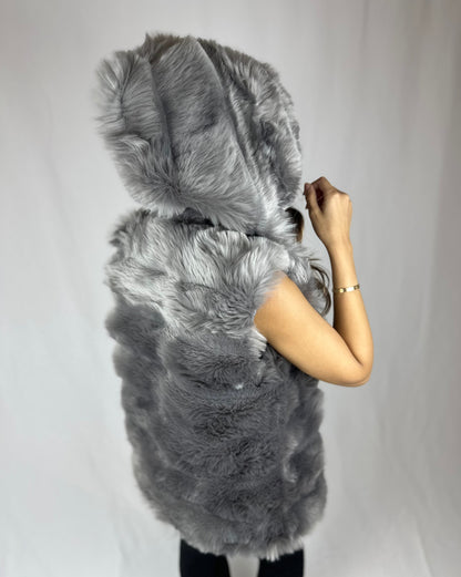 Grey faux fur hooded vest - Roxo