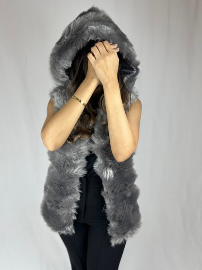 Grey faux fur hooded vest - Roxo